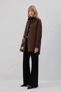 Camicia oversize in gabardine ricamata