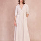 Abito midi con scollo a V e bordi in pizzo