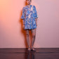 Abito corto in cotone con stampa blu