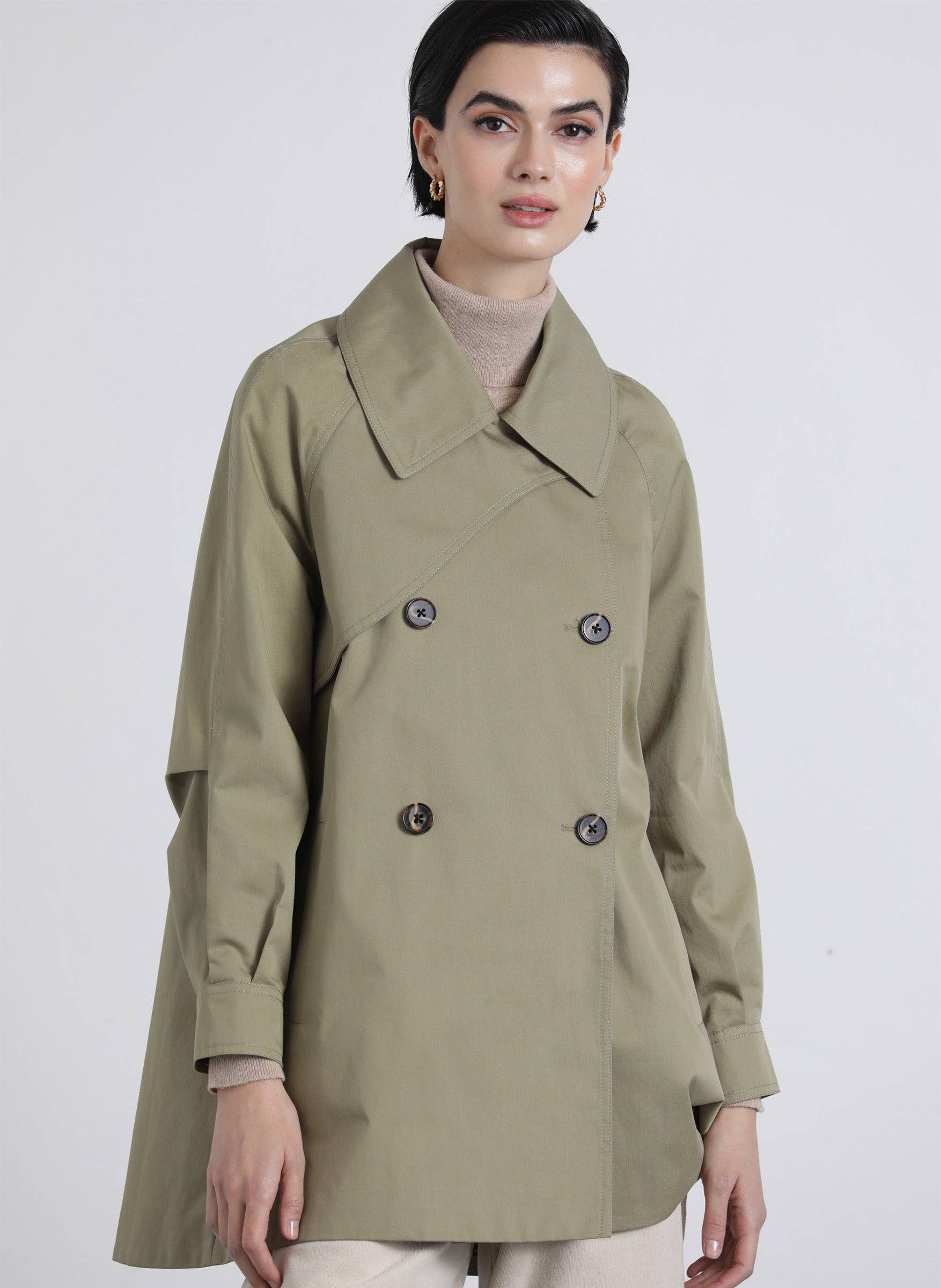 Trench corto in gabardine doppiopetto