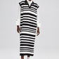 Abito maxi in maglia a righe senza maniche con collo alto