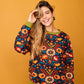 Felpa in cotone con stampa folk floreale