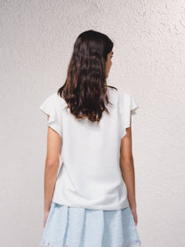 Blusa fluida con scollo a V e maniche arricciate