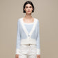 Cardigan donna cropped bicolore in maglia