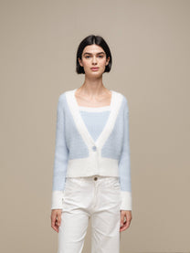 Cardigan donna cropped bicolore in maglia
