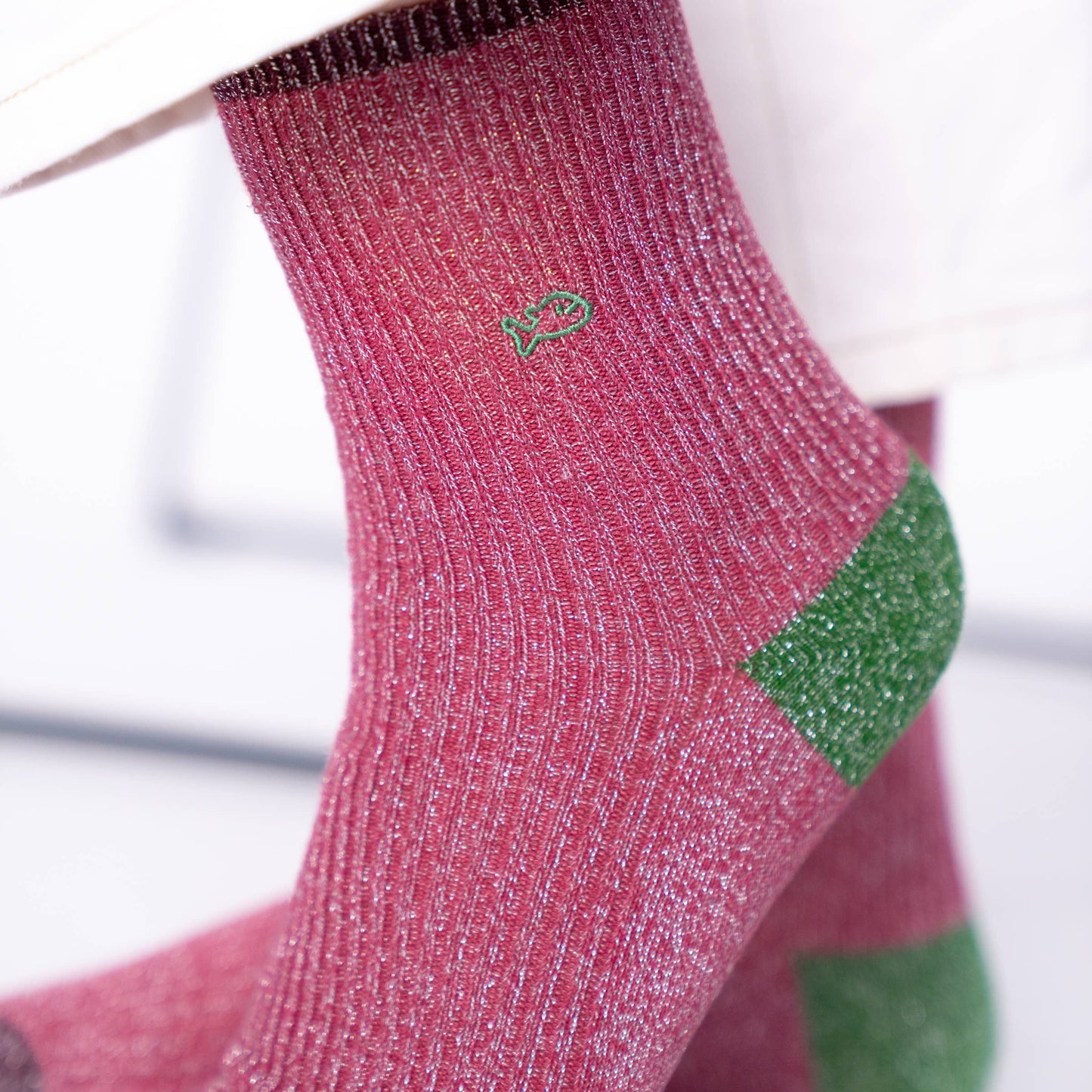 Calzini Vintage in Cotone Pettinato Glitter Rosa Antico e Verde