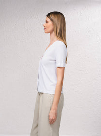 Cardigan in maglia fine con scollo a V e maniche corte