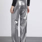 Pantaloni metallizzati argento a vita alta