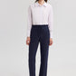 Pantaloni donna blu navy in misto lino con vita elasticizzata