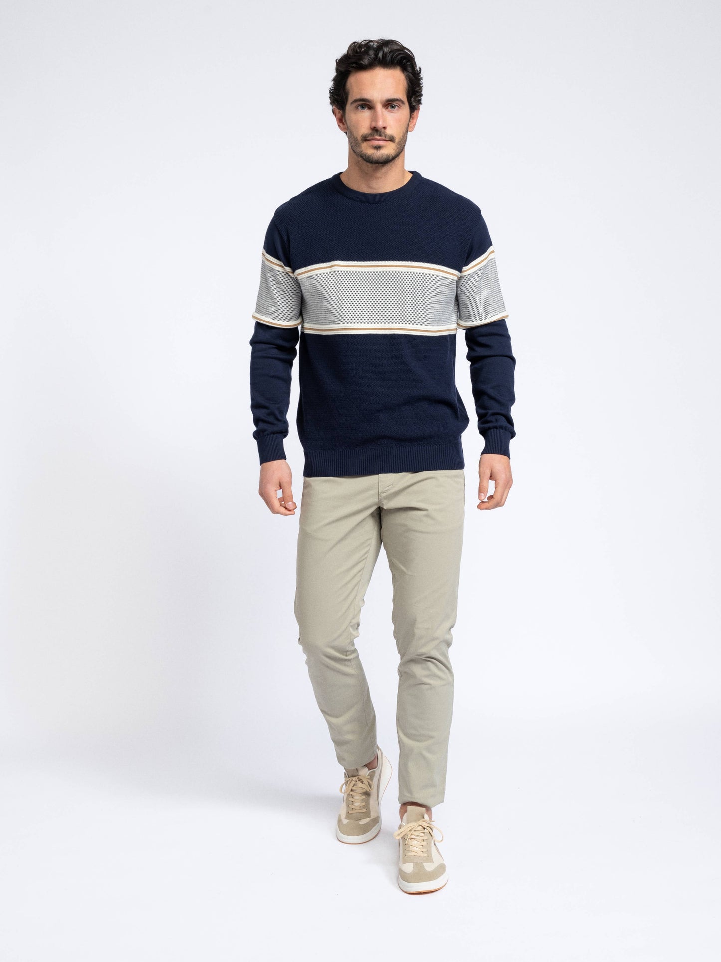 Maglione uomo in maglia di cotone a righe