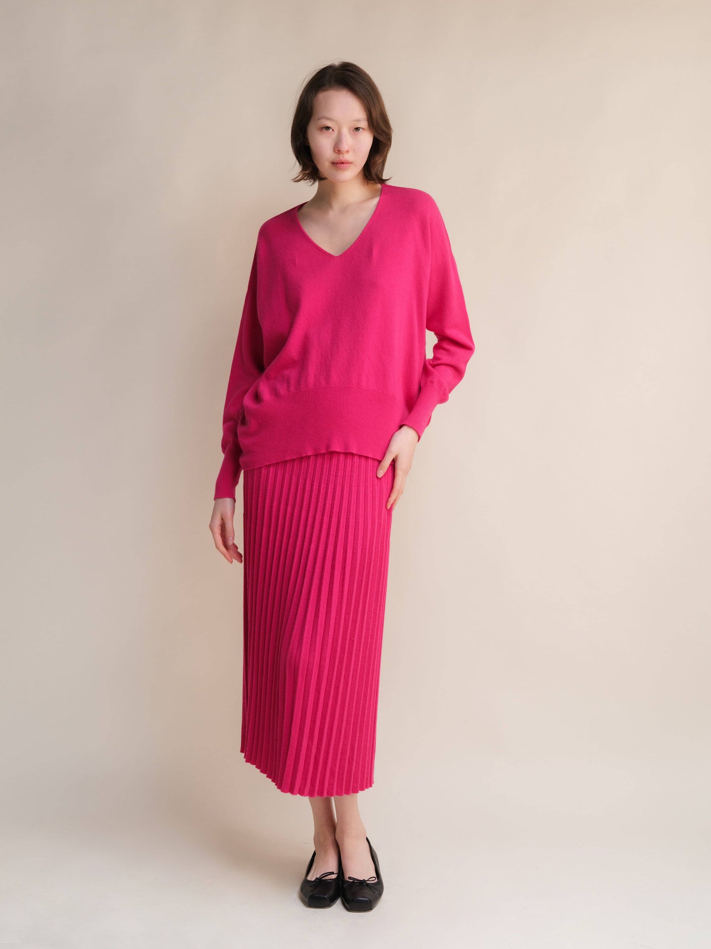 Gonna plissé in maglia misto cashmere 3D-knit