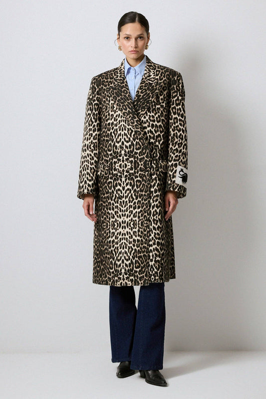 Cappotto lungo leopardato in cotone