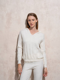 Maglione con cappuccio jacquard da donna