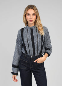 Camicia Saminay a quadri con pizzo e collo alto
