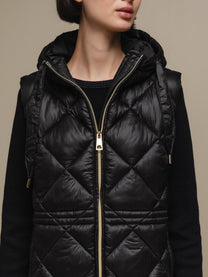 Gilet imbottito lungo con cappuccio da donna