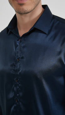 Camicia satinata blu navy senza stiro