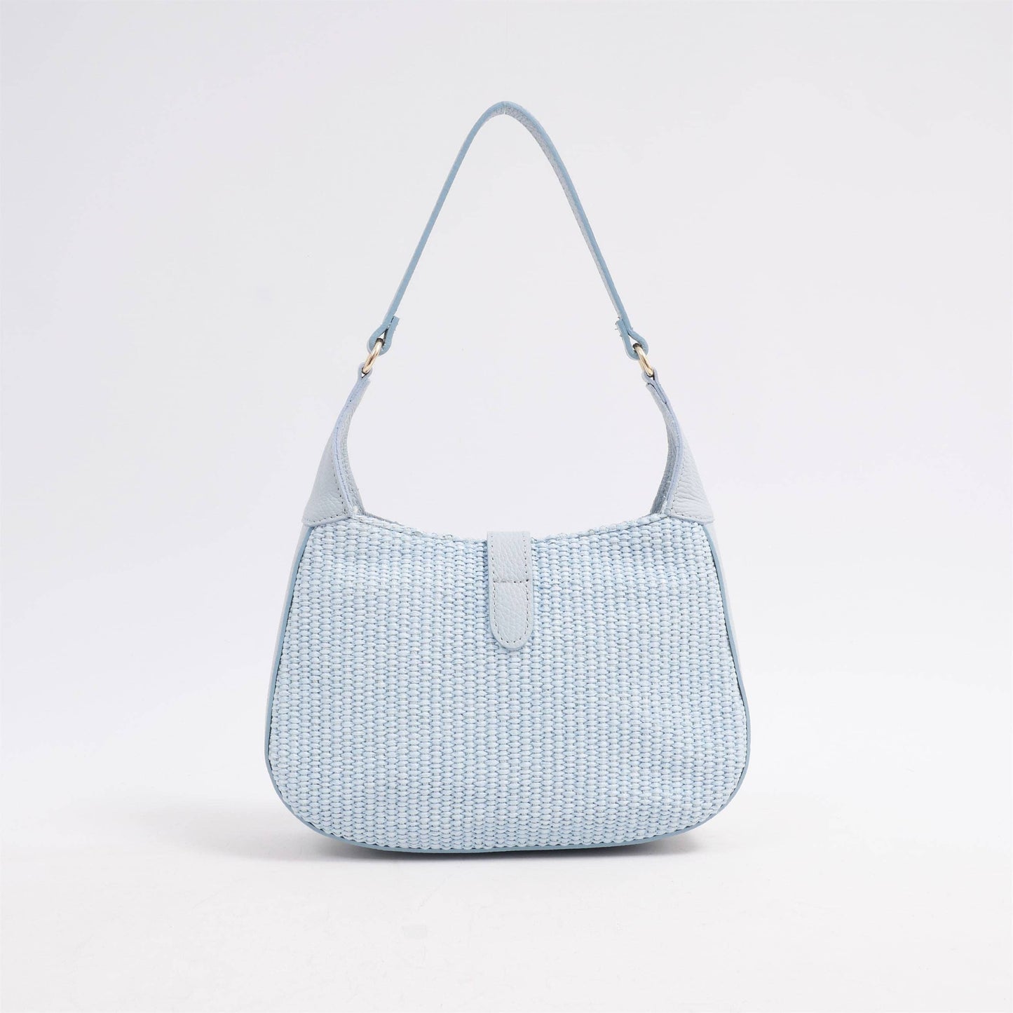 Borsa a spalla in rafia e pelle bimatériale