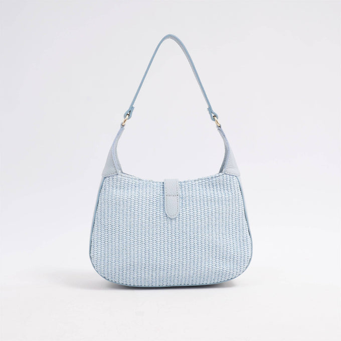 Borsa a spalla in rafia e pelle bimatériale