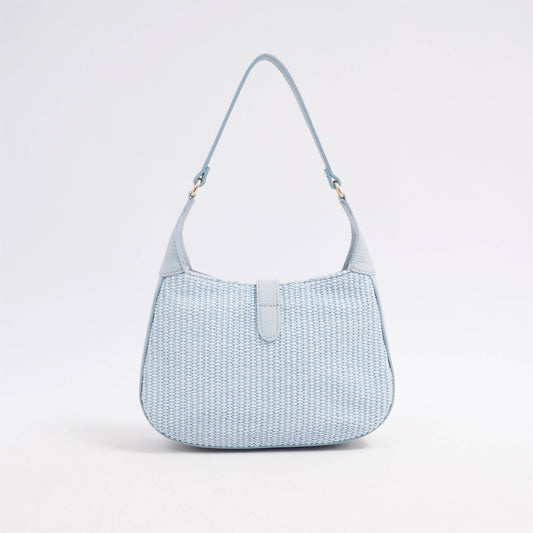 Borsa a spalla in rafia e pelle bimatériale