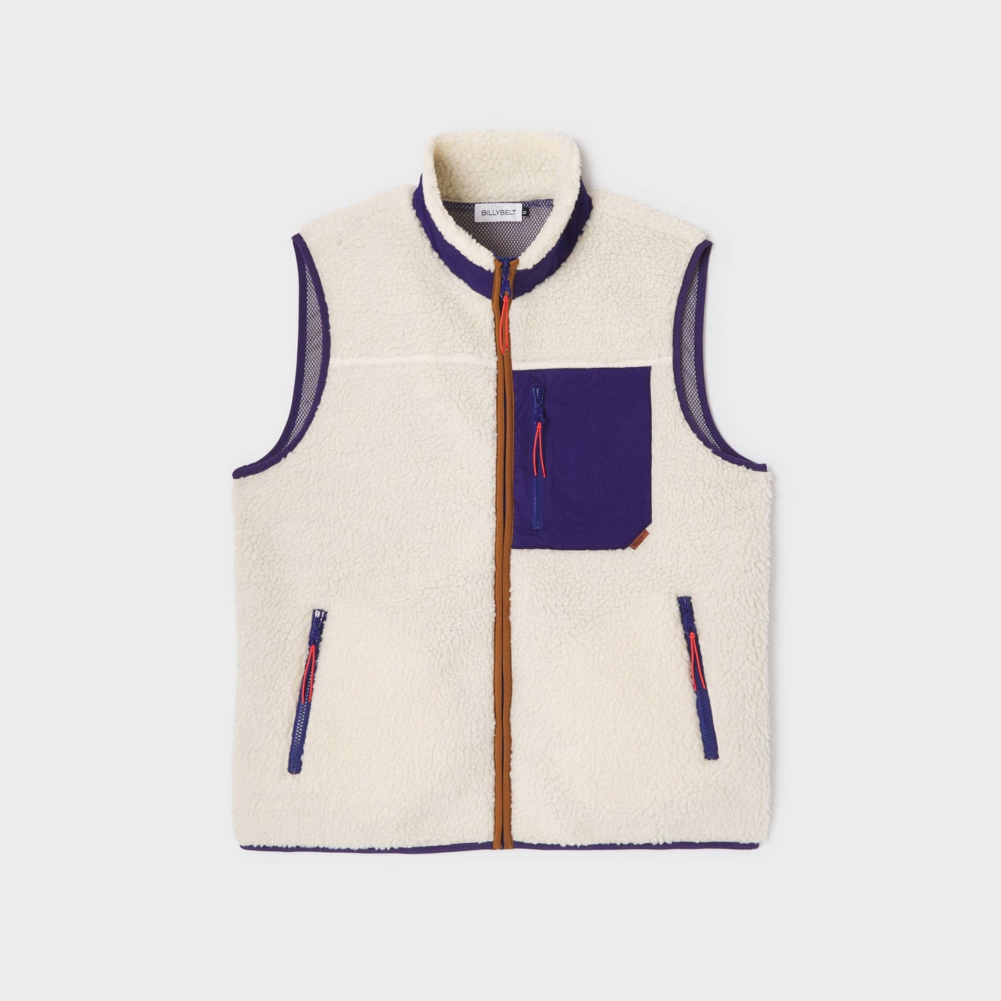 Gilet sherpa unisex con zip avorio e blu