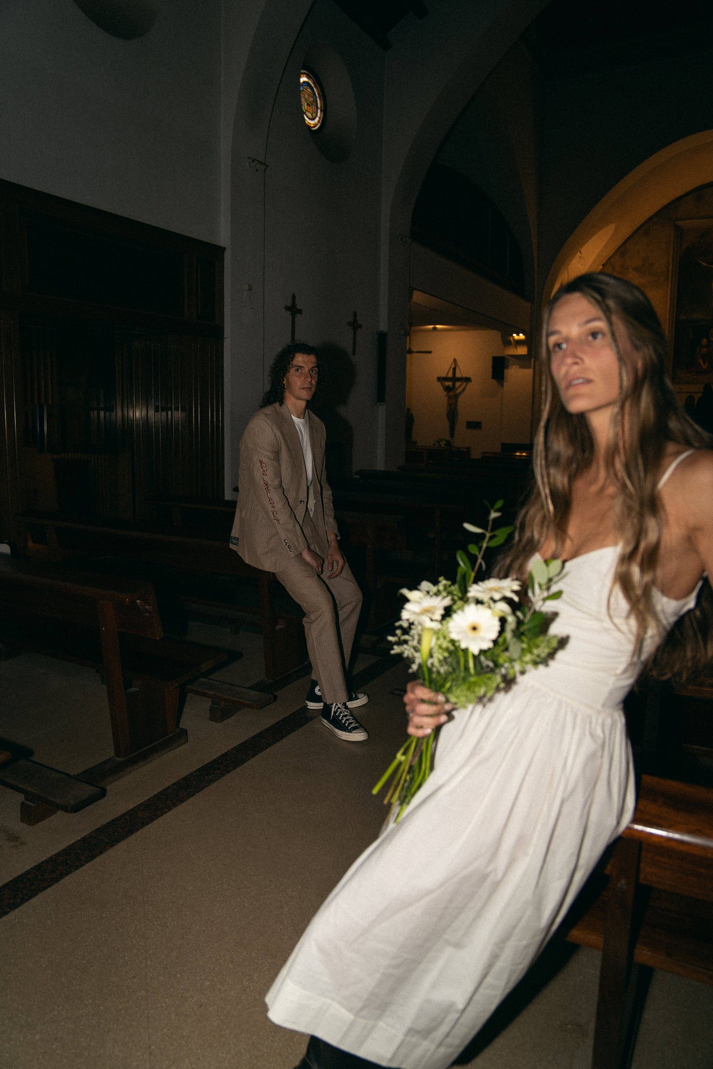 Pantaloni sartoriali in lino ricamati Dolce Creatura