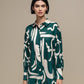 Camicia donna satinata fantasia astratta verde