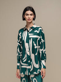 Camicia donna satinata fantasia astratta verde