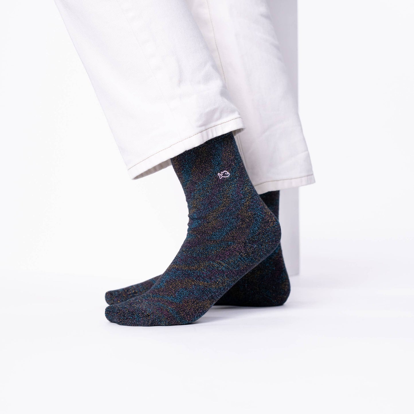 Calzini glitterati in cotone pettinato neri multicolore