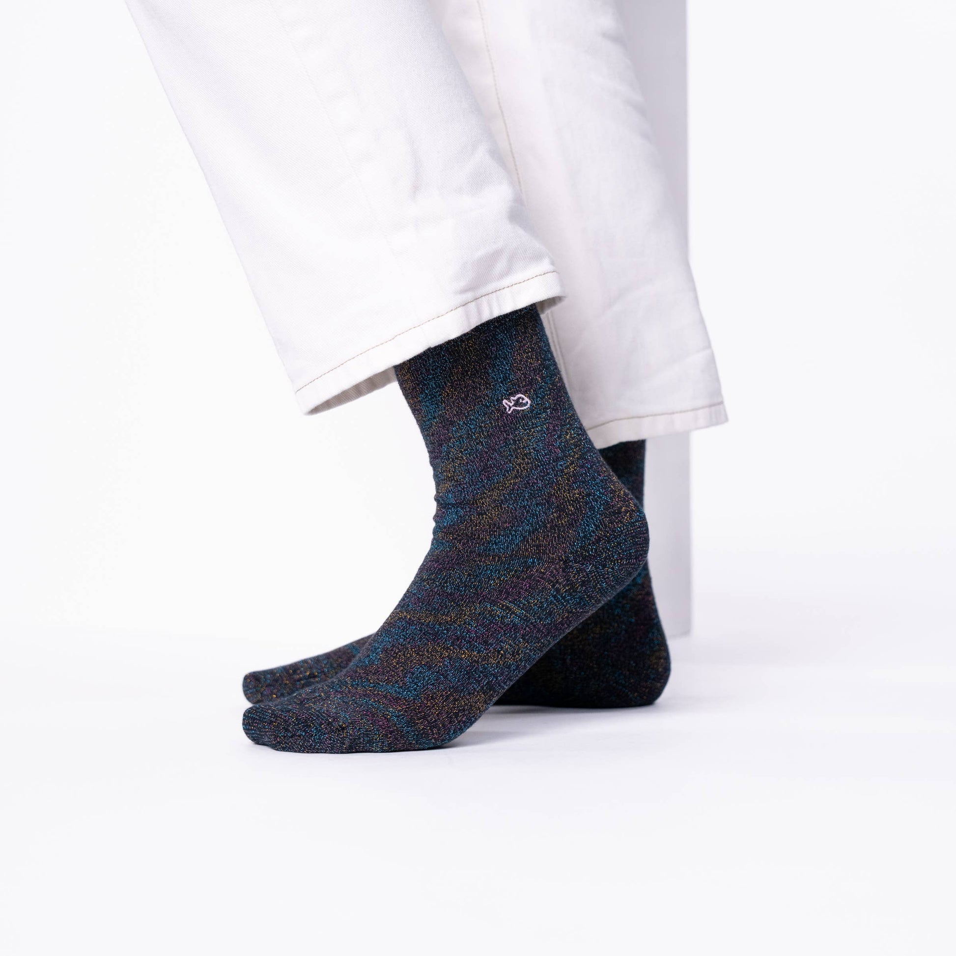 Calzini glitterati in cotone pettinato neri multicolore