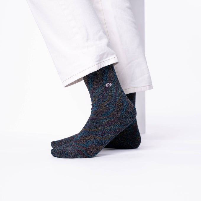 Calzini glitterati in cotone pettinato neri multicolore