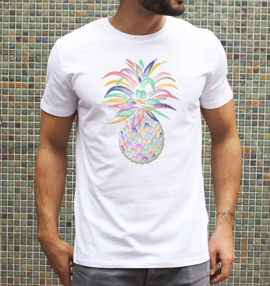 T-shirt unisex con ananas multicolore in cotone biologico