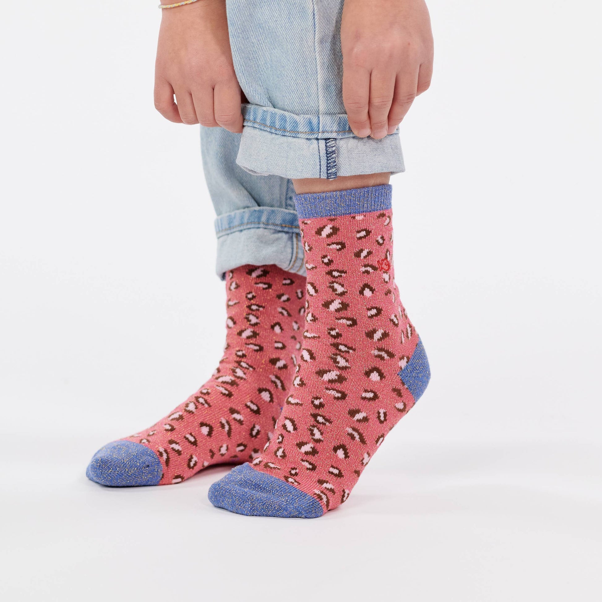 Calzini bambina leopardati glitter rosa