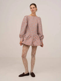 Abito mini a righe rosse con pois blu