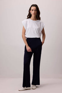 Pantaloni palazzo blu navy a vita elasticizzata