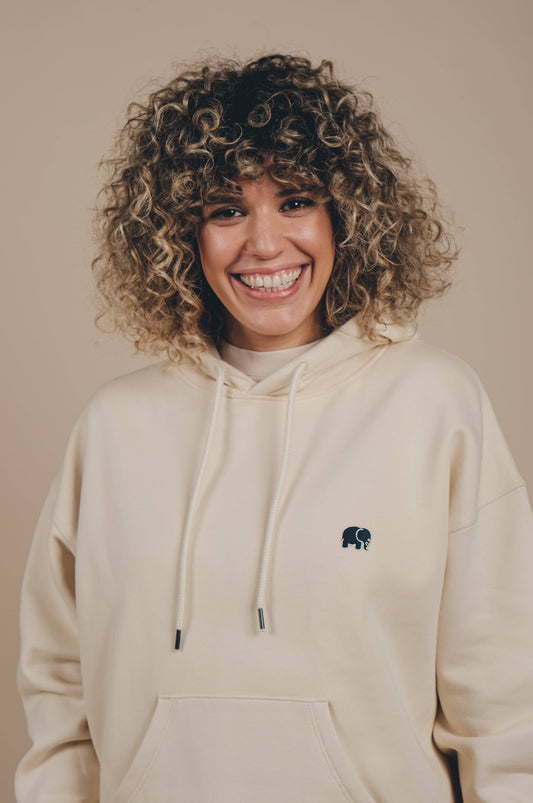 Felpa con cappuccio oversize in cotone biologico avorio da donna