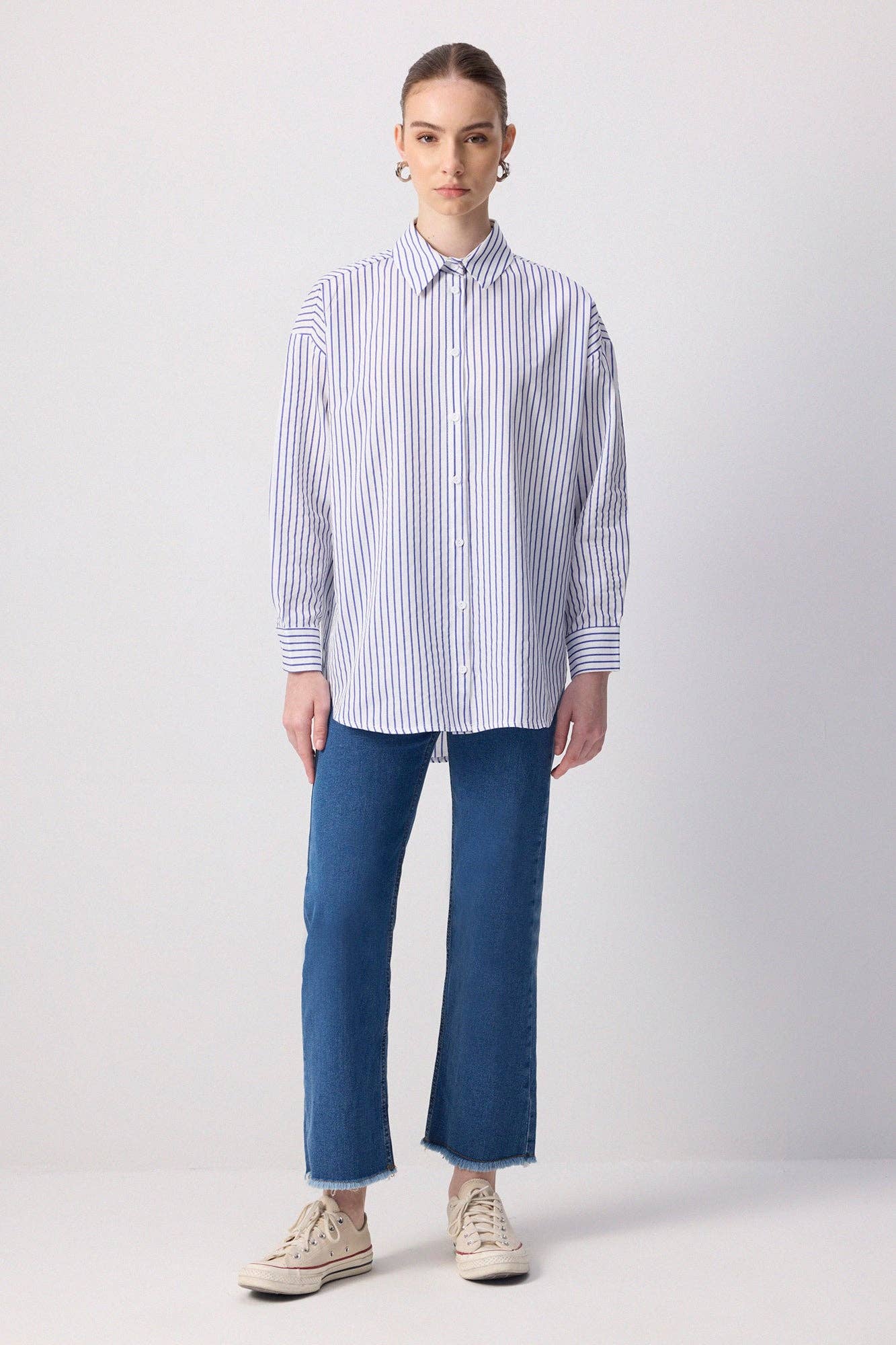 Camicia oversize a righe blu navy