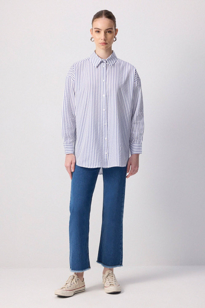 Camicia oversize a righe blu navy