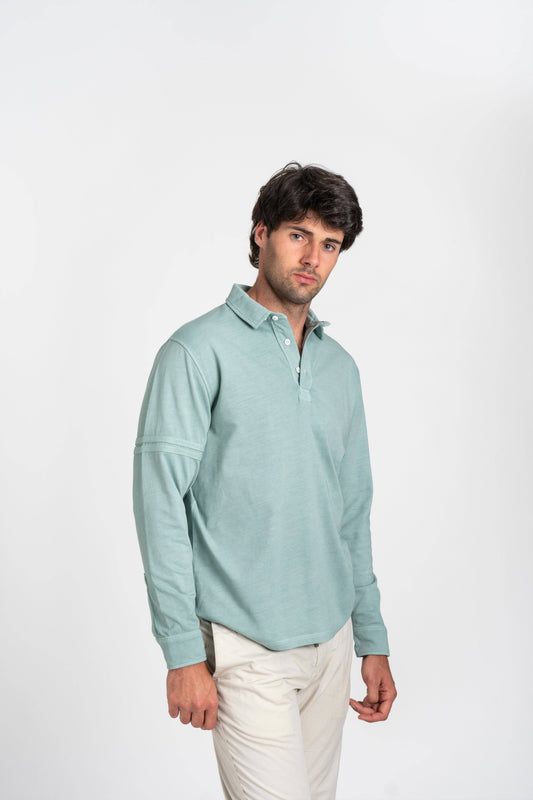 Polo verde Revival a manica lunga in cotone biologico