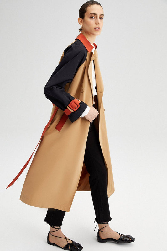 Trench color block con cintura
