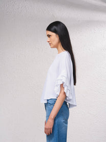 Blusa fluida con maniche a volant plissé