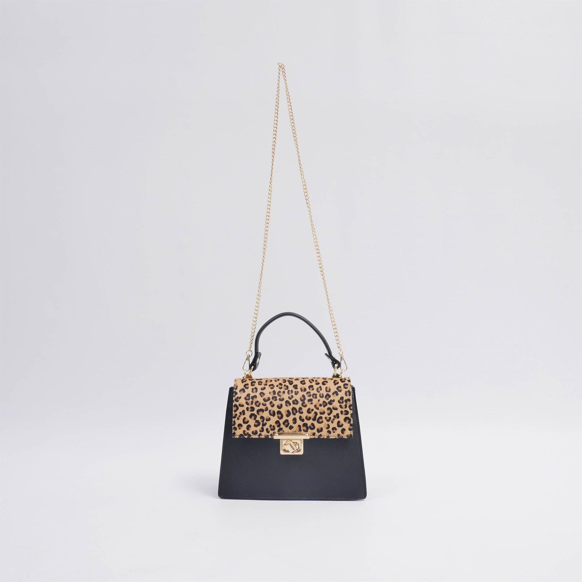 Borsa a mano in pelle bicolore con tracolla a catena