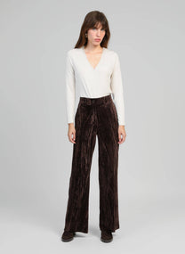 Pantaloni in velluto a vita alta color cioccolato