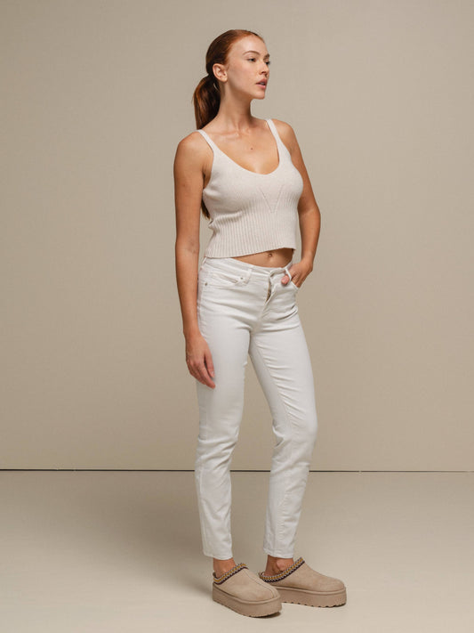 Top in maglia a coste con scollo a V