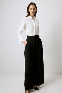Pantaloni palazzo in crêpe a vita alta con pieghe