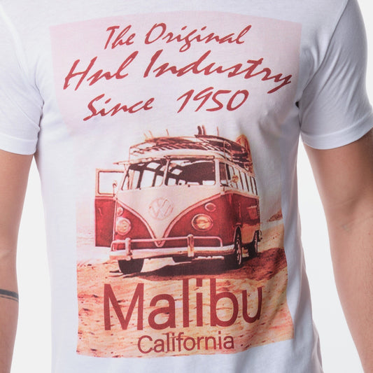 T-shirt uomo bianca in cotone con stampa Malibu