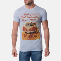 T-shirt uomo celeste con stampa Malibu