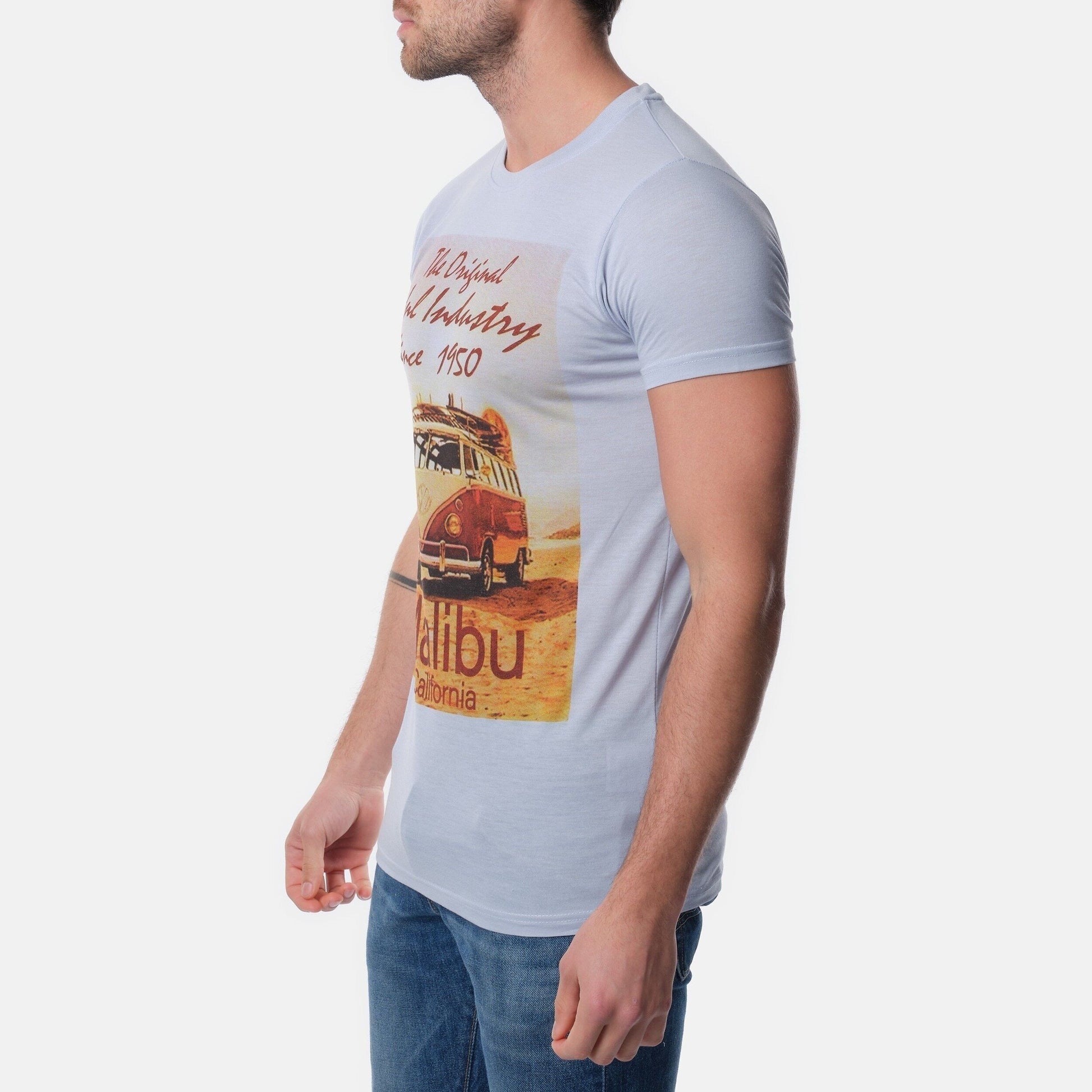 T-shirt uomo celeste con stampa Malibu