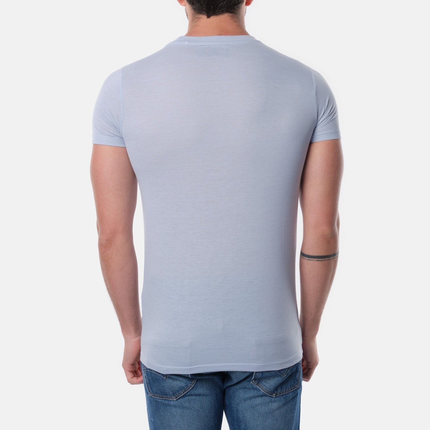 T-shirt uomo celeste con stampa Malibu