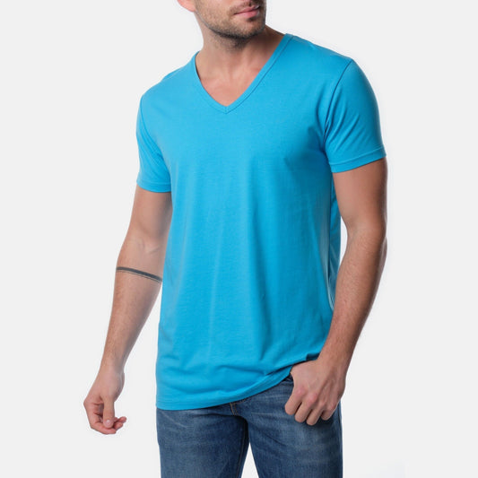 T-shirt uomo turchese con scollo a V