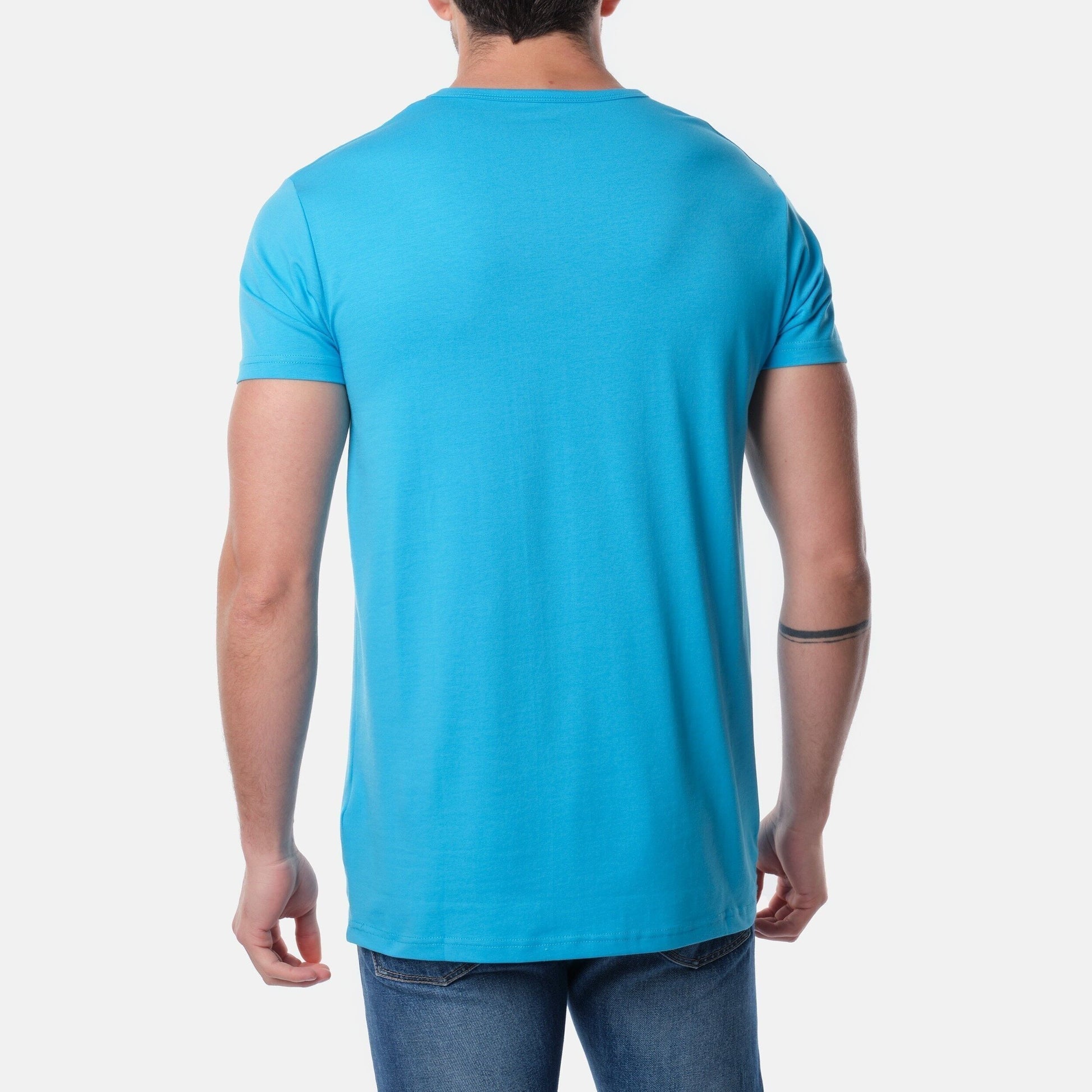 T-shirt uomo turchese con scollo a V